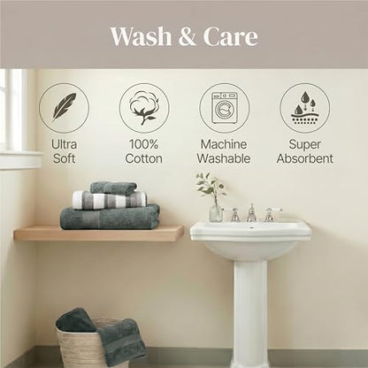 Modern Threads Pax 6-Piece Reversible Yarn Dyed Jacquard Towel Set - Bath Towels, Hand Towels, & Washcloths - Super Absorbent & Quick Dry - 100% Combed Cotton, Ivy - color: Green, style: Wide Stripe