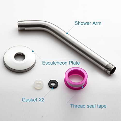 OFFO Shower Arm with Flange, 10 in Brushed Nickel Wall Mount Replacement Angle Shower Head Arm Wall-Mounted For Fixed Shower Head & Handheld Showerhead - color: Brushed Nickel, style: 10 in