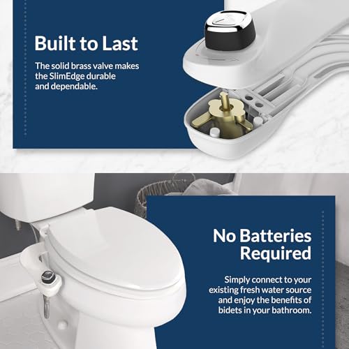 Bio Bidet SlimEdge Bidet Attachment for Toilet, Non Electric, Dual Nozzles for Front and Rear Cold Water Wash, Adjustable Water Pressure, White - size: 1 Pack