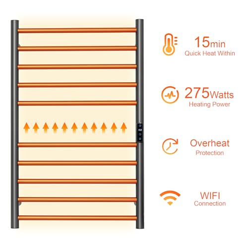 Electric Towel Rack with Voice Control for Alexa & Google Home,TUYA-Wall-Mounted Bathroom Heating Towel Warmer,Stainless Steel Material,31.5x20.08x4.41in,Plug-in,Gunmetal Grey,10 Bars - color: Gungrey With Wifi, size: 10 Bar