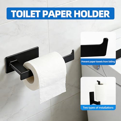10 Pieces Stainless Steel Bathroom Towel Bar Set Self Adhesive | Matte Black Bathroom Hardware Set, Towel Rack for Bathroom, 16 inch Towel Bar, Robe Hooks, Toilet Paper Holder, Towel Ring