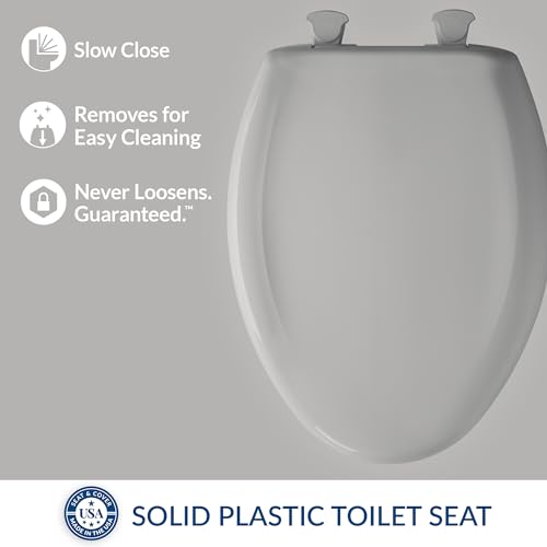 Bemis Classic Colors Slow Close Toilet Seat, Easy Clean Hinges and Durable Plastic Seat, Made in USA, Elongated, Silver - color: Silver, size: Elongated
