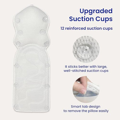 Bath Pillows for Tub Full Body, Large Mesh tub Pillow for Bathtub for Head, Neck and Back Support with Laundry Bag and Hanger for Quick Drying White