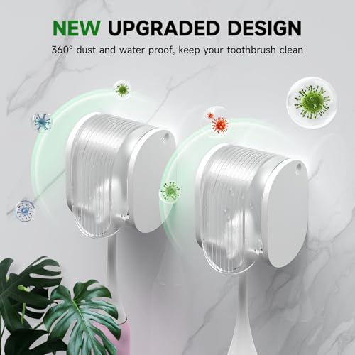 2 Pcs Toothbrush Holders Wall Mounted, Single Slot Design, Shower Self Adhesive Wall Mounted Toothbrush Holder with Cover, Waterproof and Dustproof, Suitable for Bathroom, Family, Travel (Transparent) - color: 2pcs-transparent