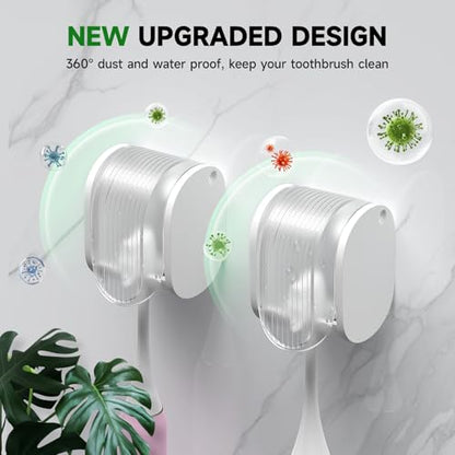 2 Pcs Toothbrush Holders Wall Mounted, Single Slot Design, Shower Self Adhesive Wall Mounted Toothbrush Holder with Cover, Waterproof and Dustproof, Suitable for Bathroom, Family, Travel (Transparent) - color: 2pcs-transparent