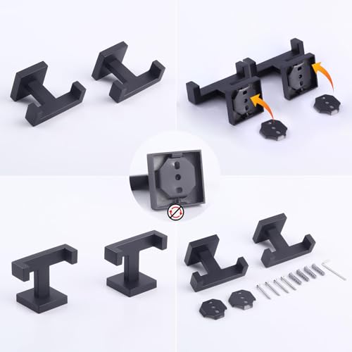 GERZWY Matte Black Bathroom Double Towel Hook Stainless Steel Coat/Robe Clothes Hook for Bath Kitchen Modern Hotel Style Wall Mounted 2 Pack AG1417B-BK - color: Black