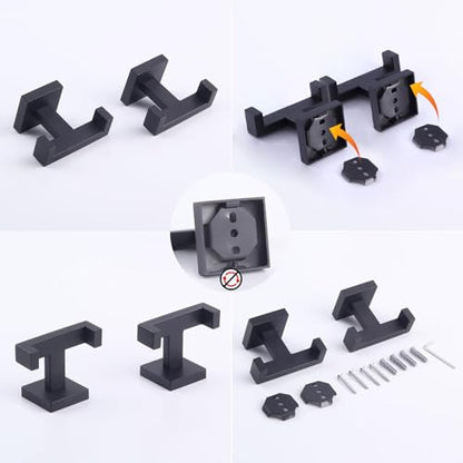 GERZWY Matte Black Bathroom Double Towel Hook Stainless Steel Coat/Robe Clothes Hook for Bath Kitchen Modern Hotel Style Wall Mounted 2 Pack AG1417B-BK - color: Black