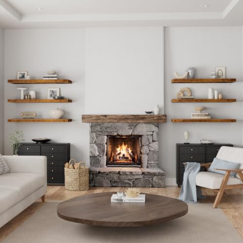 QEEIG 12" Deep Floating Shelves for Wall - 12 x 36 inch Book Shelf Bathroom Bedroom Kitchen Living Room Hanging Bookshelf Farmhouse Set of 3, Brown (026-90BN3) - color: A. Brown, size: 35.4" x 12"