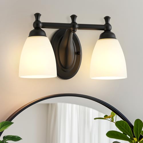 EJIAXIN 2 Lights Bathroom Vanity Light, Black Bath Vanity Light Modern Bathroom Vanity Lights Vintage Style for Living Room Cabinet Bedroom About Mirror - color: Black