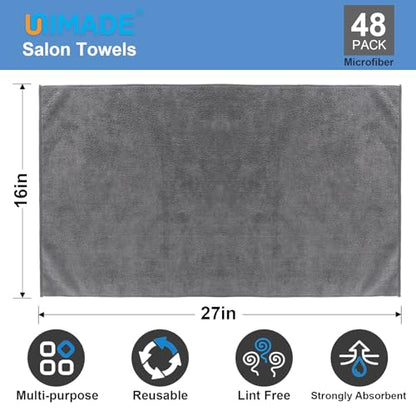 48 Pack Gym Towels Set - Highly Absorbent and Quick Drying Microfiber Salon Towels, Premium Hand Cloths for Bathroom, Gym, Shower, Hotel, and Spa - 16x27 inch (Grey) | Highly Absorbent and Quick Drying Premium Hand Cloths for Bathroom, Gym, Shower, Hotel,