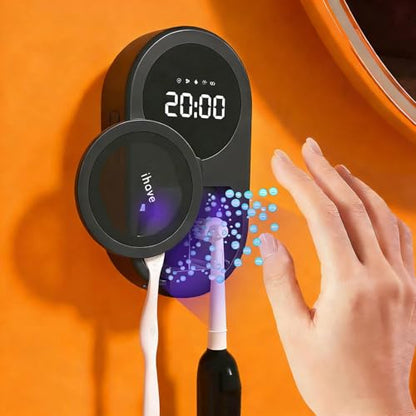 iHave UV Toothbrush Sanitizer Holder 2 Slots Wall Mounted Wave Sensor Auto - color: Black