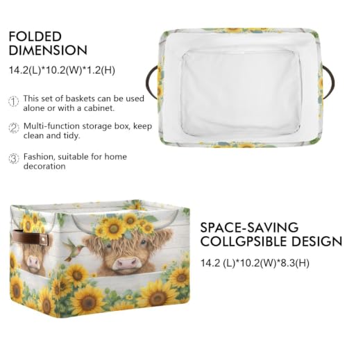 Cow Storage Baskets 2 Pack | Collapsible Open Home Storage Bin with Handle for Home Bedroom Cloth