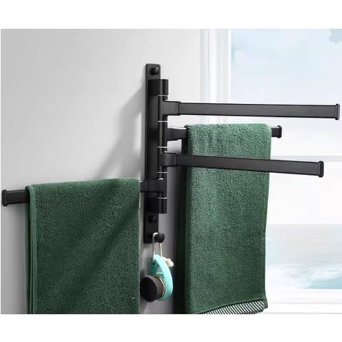 ZHOUXIAO Swing Out Towel Bar Holder/Swivel Multiple Towel Rack for Bathroom or Kitchen, Metal Towel Bar Folding Arm Swivel Hanger Bathroom Storage Organizer Wall Mounted black-4Bar