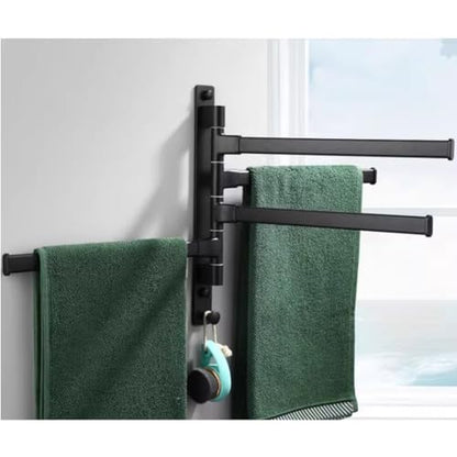 ZHOUXIAO Swing Out Towel Bar Holder/Swivel Multiple Towel Rack for Bathroom or Kitchen, Metal Towel Bar Folding Arm Swivel Hanger Bathroom Storage Organizer Wall Mounted black-4Bar
