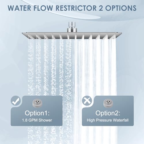 12 inch Brushed Nickel Rain Shower Head - All Metal 304 Stainless Steel, Full Body Rainfall Shower with 144 Silicone Nozzles - Square Showerheads Ceiling or Wall Mount Modern Bathroom - color: Brushed Nickel, size: 12 Inch Square