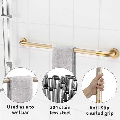 36 Inch Brushed Gold Shower Grab Bar with Anti-Slip Knurled Grip | YuanDe Stainless Steel Bathroom Grab Bars,Shower Handrail Support, Handicap Elderly Balance Assist Handles-2Packs - color: Brushed Gold, size: 36inch-2Pack