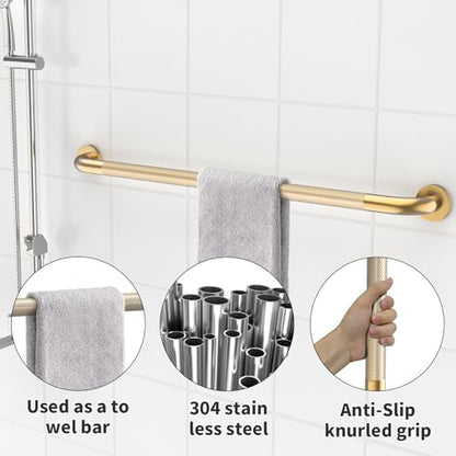36 Inch Brushed Gold Shower Grab Bar with Anti-Slip Knurled Grip | YuanDe Stainless Steel Bathroom Grab Bars,Shower Handrail Support, Handicap Elderly Balance Assist Handles-2Packs - color: Brushed Gold, size: 36inch-2Pack