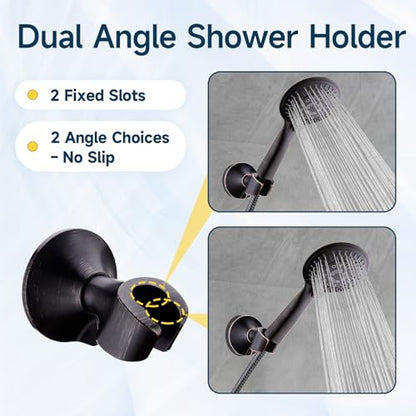 BRIGHT SHOWERS Strong Adhesive Shower Head Holder with Dual Angle Adjustable, Wall Mounted Handheld Shower Bracket, Easy Installation, Screw Mounting Options, Oil-Rubbed Bronze - color: Oil Rubbed Bronze, style: Adhesive & Screw - 2 Angles