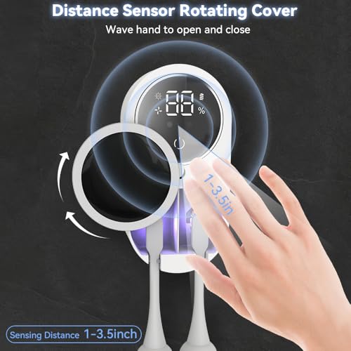Automatic Toothbrush Holder for Bathroom, Wall Mounted Organizer with Smart Sensor, Fits Most Electric/Manual Toothbrushes, LED Display