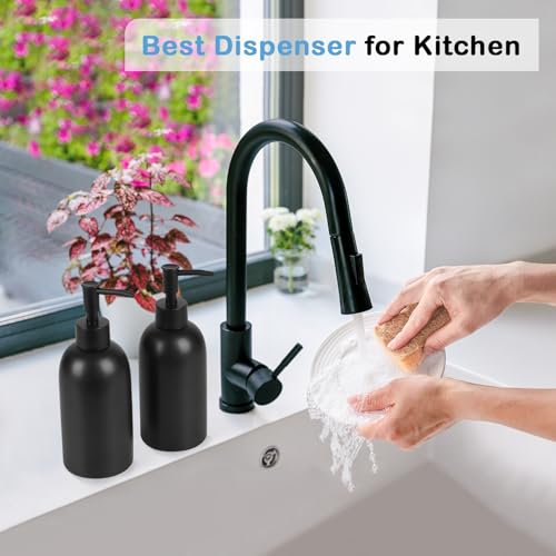 Natheeph Soap Dispenser Fill Dish Soap Hand Soap for Bathroom (2PC Black) | 14OZ, Great for Bathroom/Kitchen Sink, Ceramic Soap Pump Dispenser, Refillable Shampoo, Detergent, Lotion, Shower Gel - color: 2pc Black