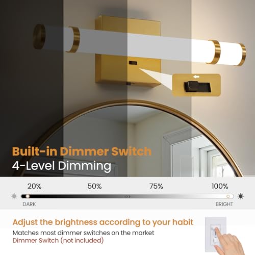 Gold Bathroom Vanity Light - 15.4 Inch LED Modern Bathroom Light Fixtures Over Mirror with Acrylic Shade 10W Dimmable 5CCT Bathroom Sconces Wall Lighting (Built-in Dimmer) - color: Gold, size: 15.4 Inch