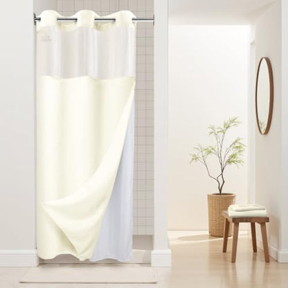 RiverDream Heavyweight Waffle No Hook Shower Curtain with Liner,Cream,36x74 | Dotted Waffle,Snap-in Liner,Heavy Duty,Quick Dry,Mesh Top Window,With Bottom Magnets,Hotel-Grade,Washable,Small Stall Size - color: Cream, size: 36"W x 74"L (Pack of 1)