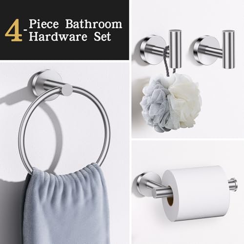 Lairuier Bathroom Hardware Set, 4-pieceTowel Holder Set Include Toilet Paper Holder,Towel Ring and 2 Towel Hooks Stainless Steel Wall Mounted Bathroom Hardware Accessories Set (Brushed Finish) - color: Brushed Nickel, size: Set A