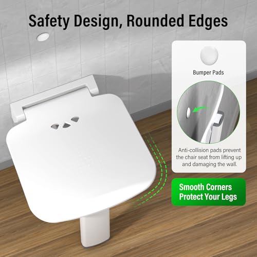 16-Inch Wall-Mounted Folding Shower Seat, Stable Anti-Slip Chair Legs Foldable Shower Chair, Textured Seat Surface Suitable for Seniors Disable(ADA Compliant), Maximum Capacity 660 lb - size: 16 inches