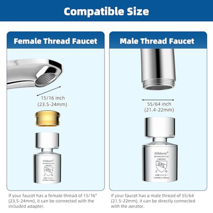 Hibbent NSF/ANSI/CAN 61 Certified Faucet Aerator, CUPC Certification 360° Swivel Kitchen Sink Aerator, Dual-function Sprayer Faucet Head, Faucet Replacement Part 55/64 Inch Female Thread - Chrome - color: Chrome