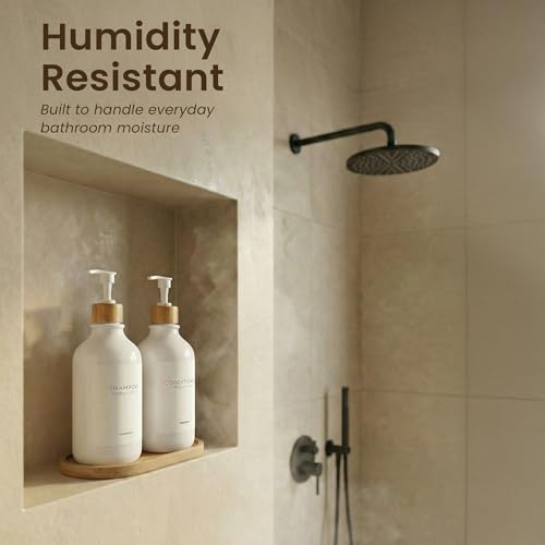 MaisoNovo Soap Dispenser Bathroom Set of 2-16.9 oz Bathroom Soap Dispenser Set - White Plastic Bottles x 2 with White Bamboo Pumps & Tray - color: White Bottles White Pumps