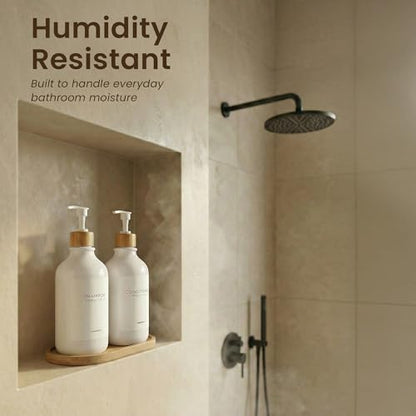 MaisoNovo Soap Dispenser Bathroom Set of 2-16.9 oz Bathroom Soap Dispenser Set - White Plastic Bottles x 2 with White Bamboo Pumps & Tray - color: White Bottles White Pumps