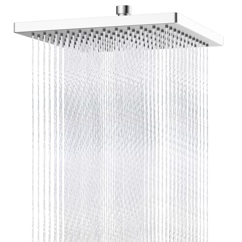 Hibbent cUPC Certified Metal High Pressure 12'' Rain Shower Head, Chrome | Thickness Showerhead, Square Large Bathroom Rainfall Shower Head, Adjustable Brass Ball Joint, Waterfall Full Body Coverage - color: Chrome, style: Square 12''