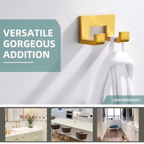 Angle Simple Bathroom Hand Towel Holder, Towel Coat Hook, Brushed Dark Gold | Deep Gold Tone, Solid 304 Stainless Steel, Double Hook for Robe Bath Sponge Bag, Tidy Shower Kitchen Laundry RV, Wall Mount - color: Brushed Dark Gold