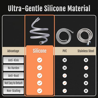 Shower Hose, Ultra-Soft Silicone Shower Hose Extension, Anti-Kink Designed Long Handheld Shower Head Hose Replacement with Brass Insert and Nut, 119 Inches, Silver - color: Silver, size: 119 Inches