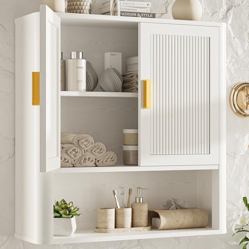 Bathroom Wall Cabinet, Wall-Mounted Medicine Cabinet with Adjustable Wood Shelf & Doors, Floating Bathroom Cabinet Over Toilet for Laundry Room & Kitchen & Living Room (White) - color: White