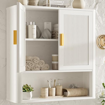 Bathroom Wall Cabinet, Wall-Mounted Medicine Cabinet with Adjustable Wood Shelf & Doors, Floating Bathroom Cabinet Over Toilet for Laundry Room & Kitchen & Living Room (White) - color: White