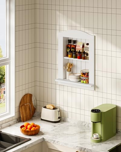 Recessed Wall Niche, 2-Tier Recessed Medicine Cabinet, Bathroom Cabinet Wall Mount, Bamboo Medicine Organizer, Wall Storage Cabinet, for Bathroom, Living Room, Kitchen, White - size: 17.6"L x 2.1"W x 21.8"H