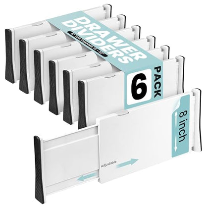RAPTUROUS Adjustable Drawer Dividers, 8" Tall, Expandable 13.35-22", 6-Pack, Non-Slip for Deep Drawers in Kitchen, Bedroom, and Closet (White) - color: 6 Pack -White, size: 8" Tall, 13"-22" Long