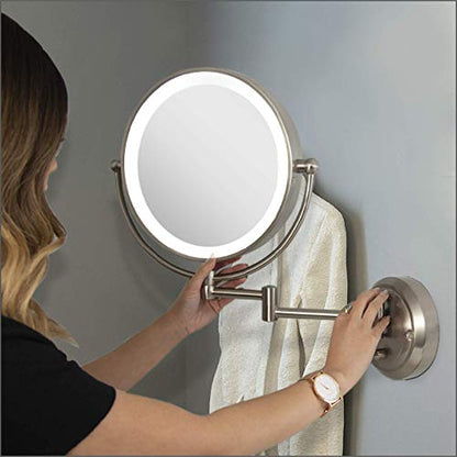 Zadro 14" Round Fluorescent 5X/1X Bathroom Magnifying Mirror Wall Mounted Makeup Mirror 20" Extendable Shaving Mirror