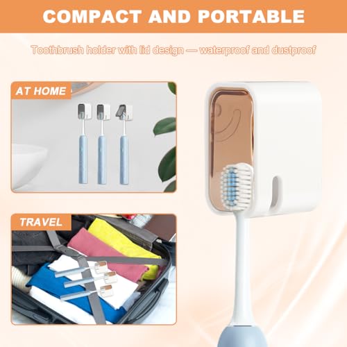 3PCS Single Slot Toothbrush Holder Wall Mounted with Cover,Waterproof | Toothbrush Cover for Shower,Self Adhesive Hanging Toothbrush Organizer for Manual/Electric Toothbrush,Family Travel,brown - color: Brown