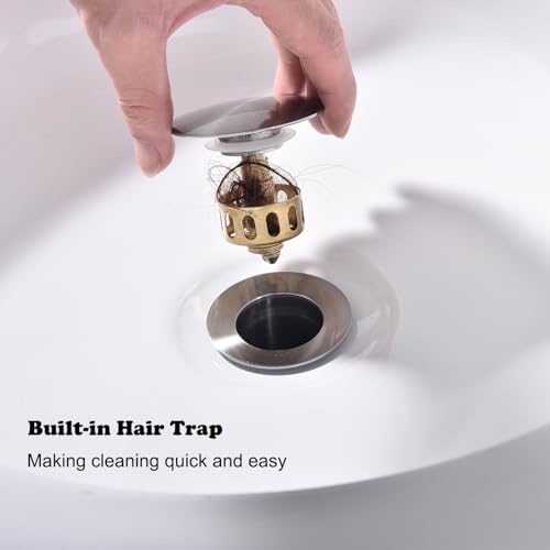 Polished Brushed Nickel Vessel Sink Drain - Bathroom Pop-Up Drain with Detachable Basket Stopper, Anti-Clogging Strainer & Overflow Protection - color: Brushed Nickel, size: with overflow
