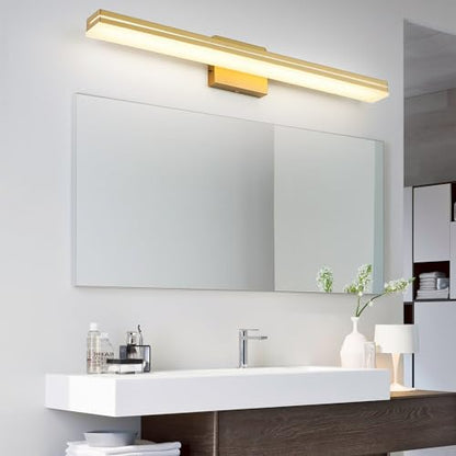 SineRise LED Modern Bathroom Vanity Light Fixtures (32-Inch, 3000K/4000K/6000K, Dimmable), Gold Modern Acrylic Bathroom Wall Lighting Fixtures Over Mirror - color: Gold, size: 32-Inch