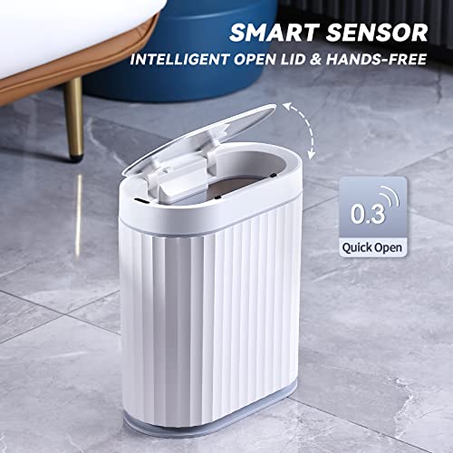 ELPHECO Bathroom Trash Can with Lid, 2 Gallon, Motion Sensor, White Grey | Automatic Garbage Can, Slim Plastic Wastebasket, Smart Trash Bin for Bedroom, Bathroom and Office - color: White Grey