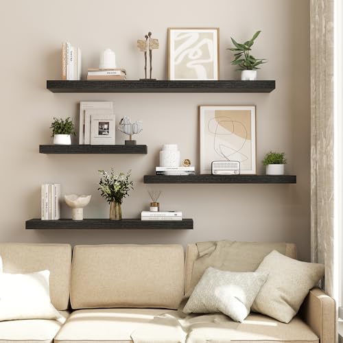 Dreamland Black Floating Shelves 36 Inch Long,8 Inch Deep Floating Shelves,36" W x 8" D Wall Shelves for Bedroom,Living Room,Kitchen,Bathroom,Set of 2 - color: Black, size: 36 Inch