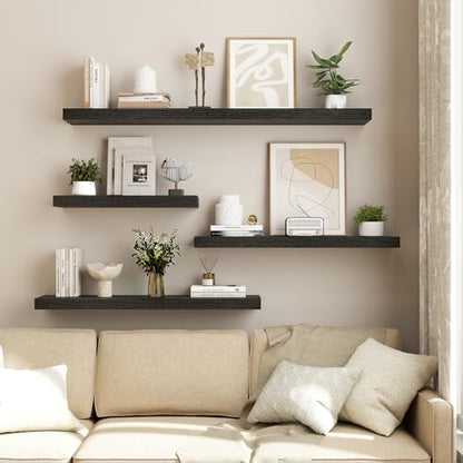 Dreamland Black Floating Shelves 36 Inch Long,8 Inch Deep Floating Shelves,36" W x 8" D Wall Shelves for Bedroom,Living Room,Kitchen,Bathroom,Set of 2 - color: Black, size: 36 Inch