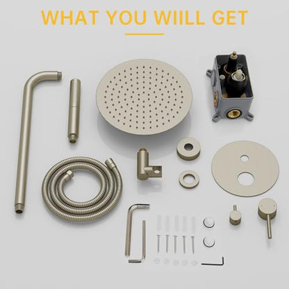 BESy Shower System with 10 Inch Round Rain Shower Head and Handheld Wall Mounted, High Pressure Rainfall Shower Faucet Fixture Combo Set with 2 in 1 Handheld Showerhead for Bathroom, Nickel - color: Nickel