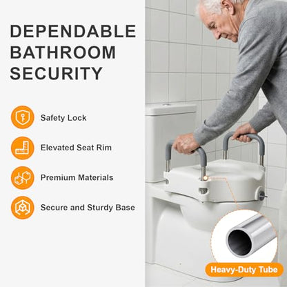 Raised Toilet Seat with Handles, Toilet Seat Riser for Seniors | Adjustable Height & Width, Cozy Padded, 300lb Capacity, Handicap Toilet Seat for Elderly - size: Standard with Handles