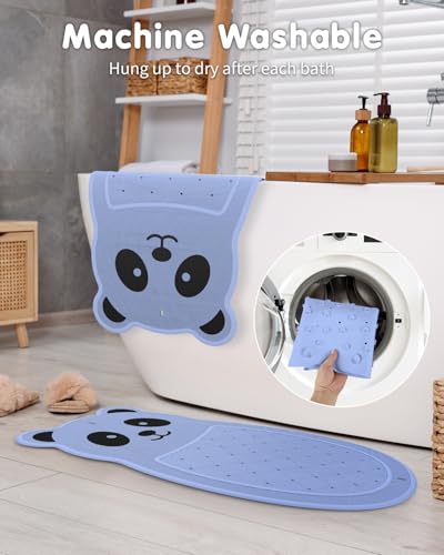 Panda Bathtub Mat Non Slip Kids Natural Rubber Low Odor, Bath Mat for Tub Non Slip for Baby 32"x18", Anti-Slip Surface and Strong Suction Cups Dual Anti-Slip, Machine Washable, Blue - color: Blue