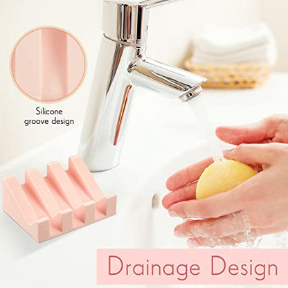 2 Pieces Silicone Soap Dish Self Draining Soap Dish Shower Waterfall Bar Soap Holder Tray with Drain Soap Saver for Kitchen Bathroom Accessories (Light Pink) - color: Light Pink