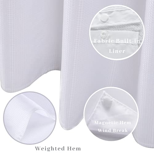 48" W x74“ L Hook Free Fabric Stall Shower Curtain with Polyester Snap-in Liner with Magnets–Hotel Quality Top See Through White - color: White, size: 48"W x 74"L (Pack of 1)